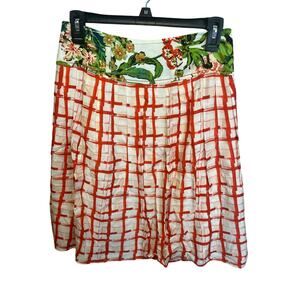 Maeve Anthropologie Midi Length Plaid Floral Viscose Silk Skirt Size 6